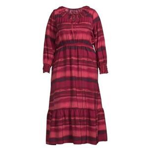 TERRA & SKY Peasant Tiered Long Sleeve Maxi Dress Plus 14W Washy Stripe Rose NWT